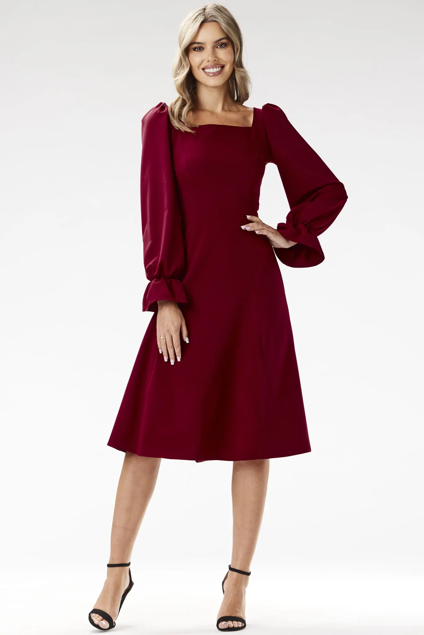 Elegancka sukienka midi Bordowa